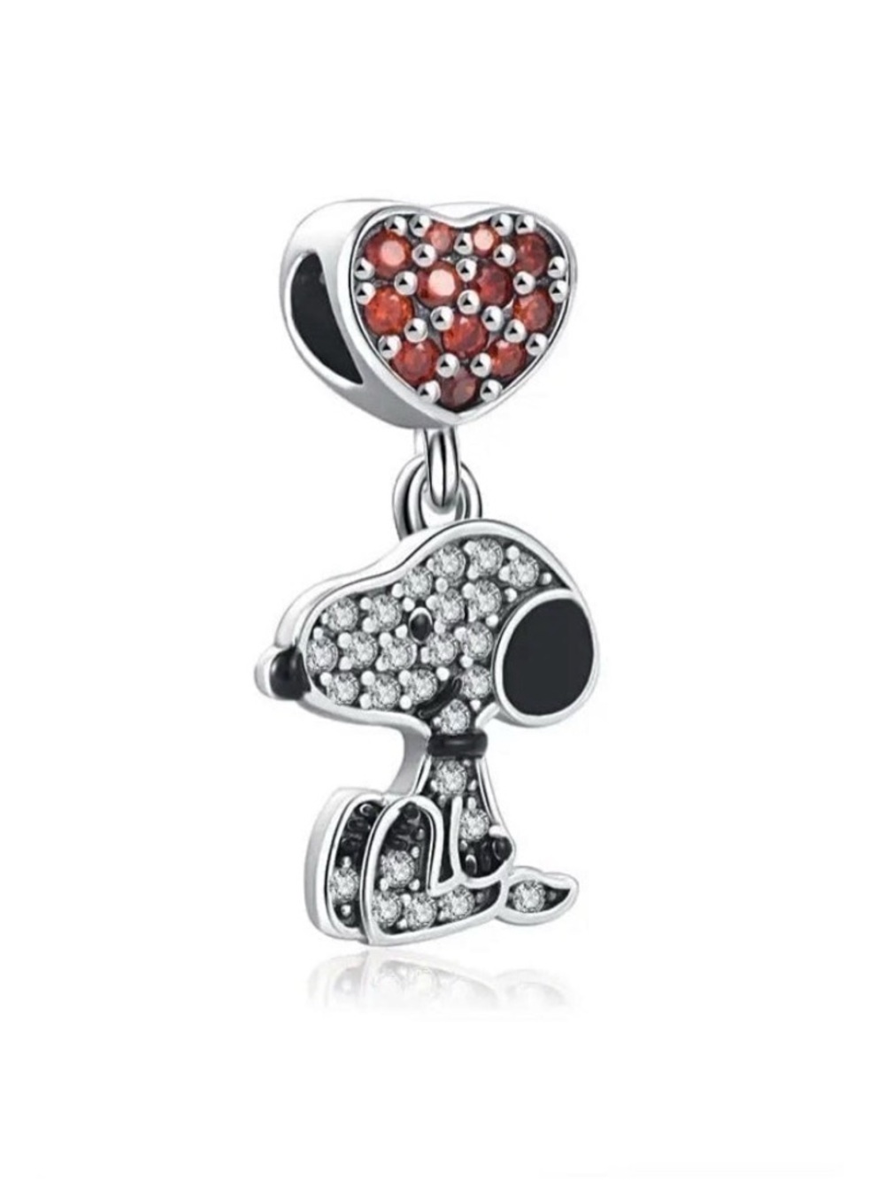 Peanuts Silver Snoopy Charm with Red Heart Accent crystal rhinestones